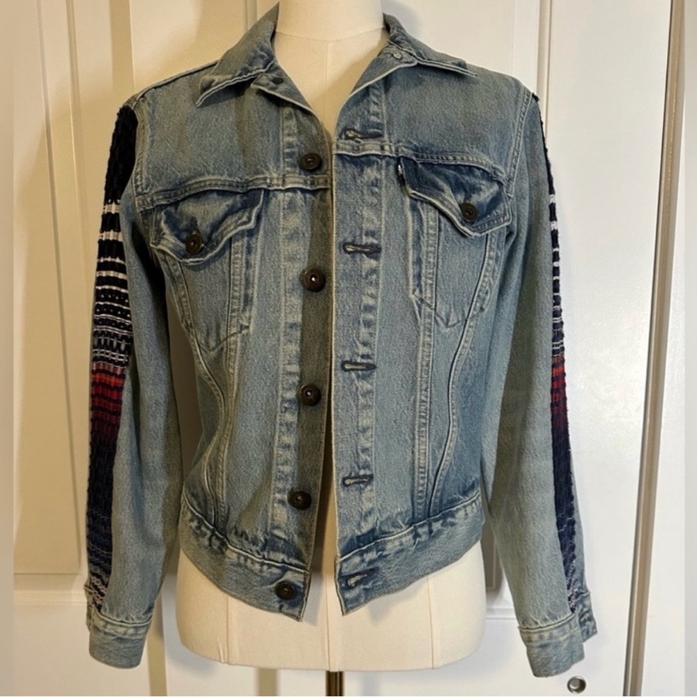 Levi’s Made & Crafted Embroidered Denim Trucker Jacket Small Western Boho - Picture 1 of 4